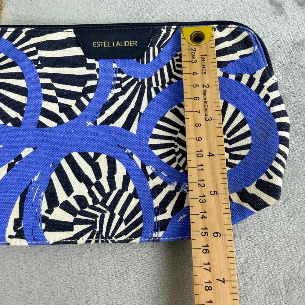 Estee Lauder Cosmetic Bag Blue White‎ Black Canvas Abstract Swirl Makeup Pouch
